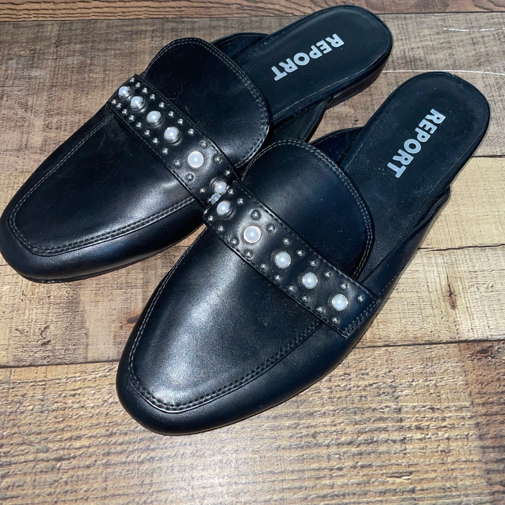 Report Black Mule Slip On Slides Dress Shoes 8.5